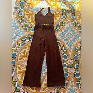 Reformation set. Size Med. Crop V top. Size Sm. knit, drawstring, flare pant